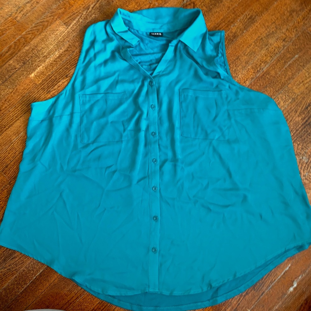 Teal collared sleeveless tank